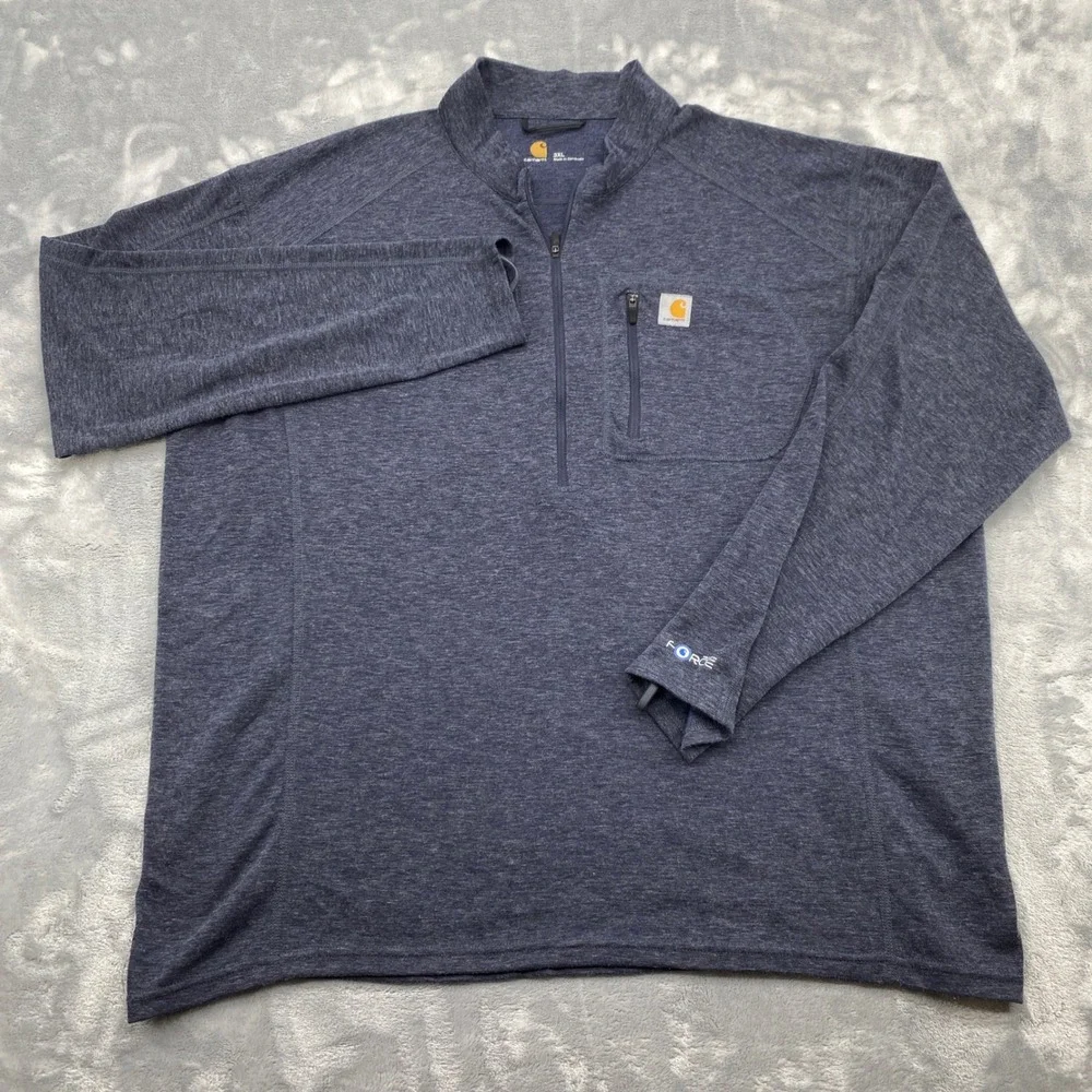 Carhartt Base Force Mens 3XL Blue Heathered Poly-Wool Blend 1/4 Zip Thermal